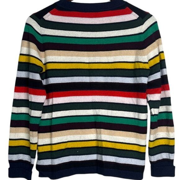 J. Crew Cashmere Striped Long Sleeve Crew Neck Sweater Cardigan M Red Green Blue - Picture 6 of 15